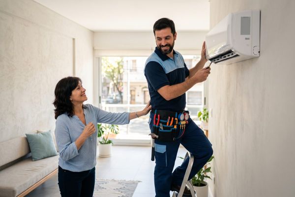 Técnico trabajando en un equipo de climatización